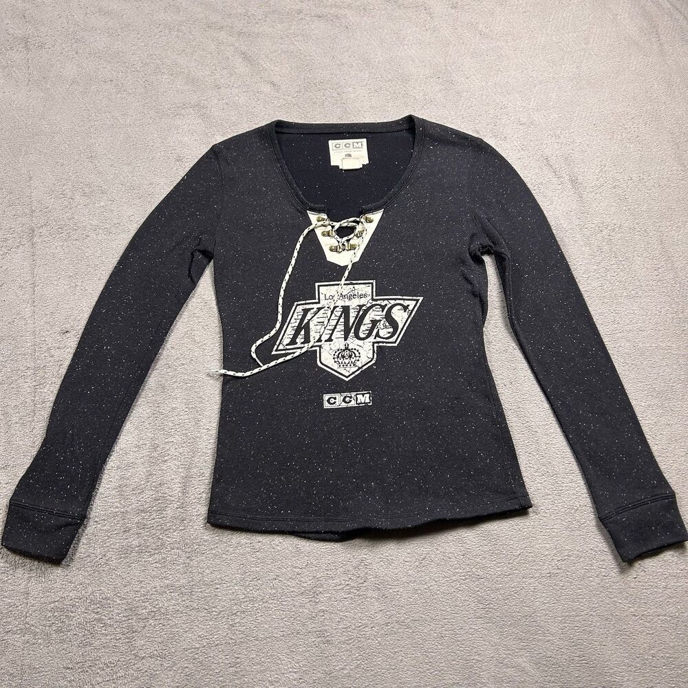 CCM Los Angeles Kings Lace-Up Long Sleeve Shirt Women's Small S NHL Sporty Y2K